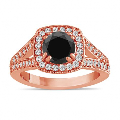 Rose Gold Engagement Ring with Black Diamond